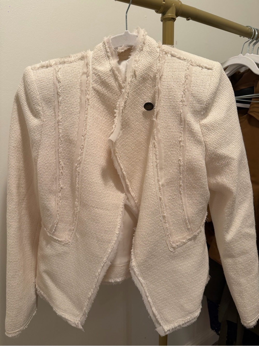 Zara Ivory Frayed Tweed Blazer